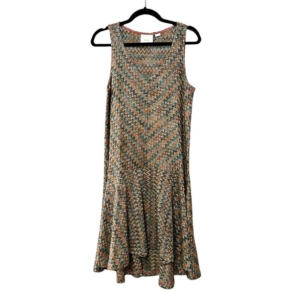 ANTHROPOLOGIE MAEVE Westwater Chevron Print Knit Knee Length A-line Dress Sz M - Picture 2 of 6